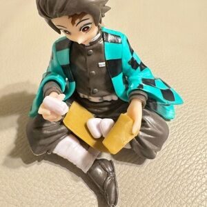 Turquoise Checker Kimono Kids Figure Toy - Seated Character